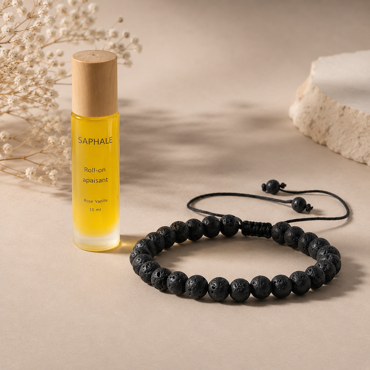 Kit Saphale Noir - Roll-on apaisant et bracelet diffuseur noir